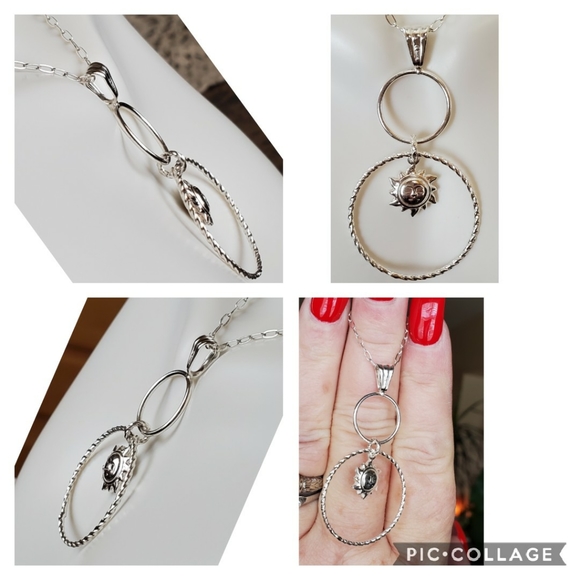 Sterling Silver Dangling Sun Necklace 18" long. - Picture 2 of 6